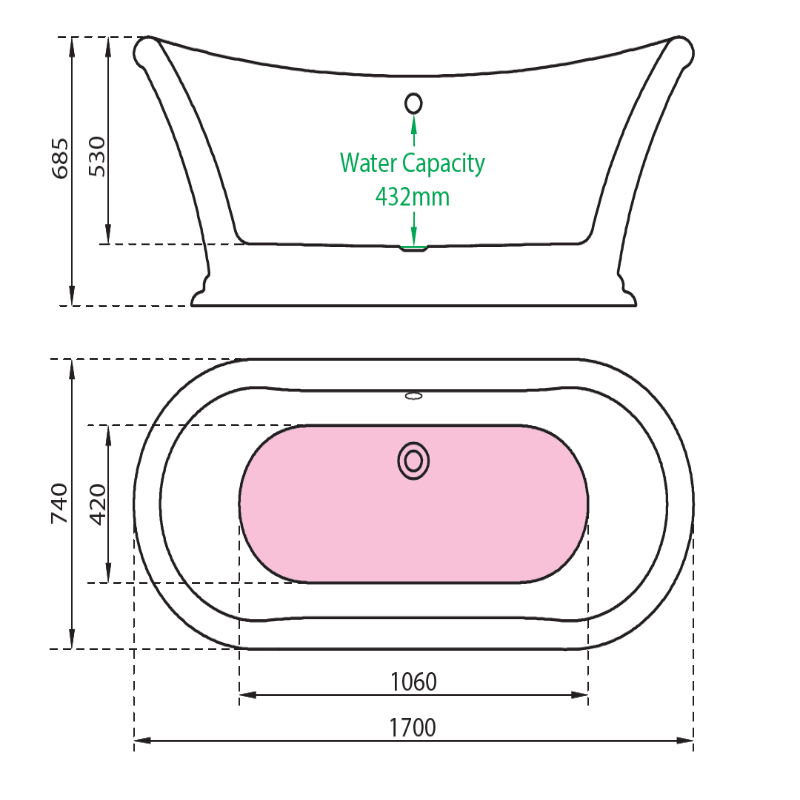 Charlotte Edwards Purley | Freestanding Double ended Roll Top Bath - 1550mm