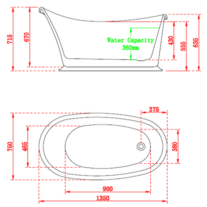 Charlotte Edwards Ersa | Freestanding Slipper Double ended Bath - 1500mm