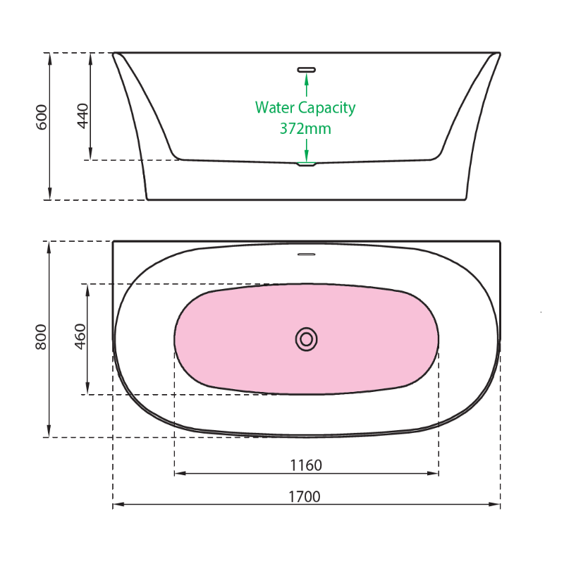 Charlotte Edwards Carme | Freestanding Back to Wall bath - 1700mm