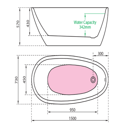 Charlotte Edwards Phobos | Freestanding Single ended Bath - 1500mm