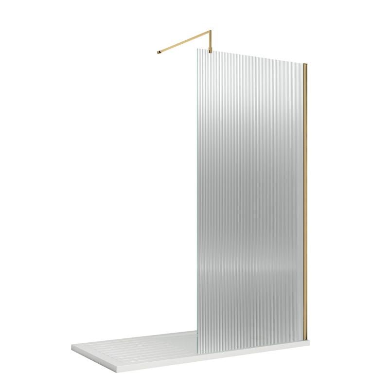 1000mm Fluted Wetroom Screen with Support Bar Brushed Brass - Soak & Luxproduct_vendor#Brushed BrassHR-WRFL19510BBBrushed Brass#