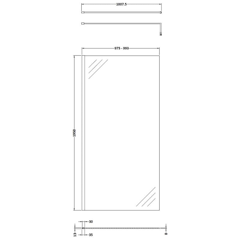 1000mm Wetroom Screen With Brass Support Bar - Soak & Luxproduct_vendor#Matt BlackNU-WRSBP10Matt Black#