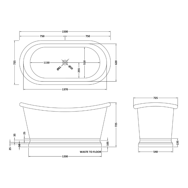 Bc Designs Antique Copper & Nickel | Freestanding Boat Bath - 1500mm/1700mm