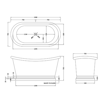 Bc Designs Antique Copper & Nickel | Freestanding Boat Bath - 1500mm/1700mm