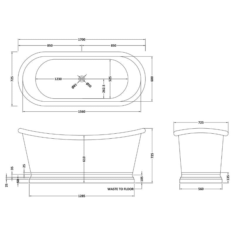 Bc Designs Antique Copper & Nickel | Freestanding Boat Bath - 1500mm/1700mm