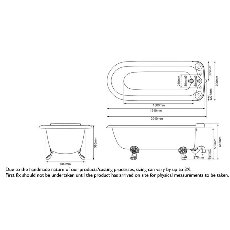 Hurlingham Plunger | Freestanding Antique Clawfoot Bath - 2040mm