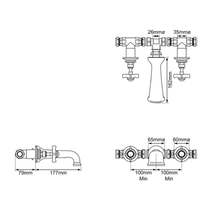 3 Hole Wall Mounted Bath Filler Chrome - Soak & Luxproduct_vendor#HH-SWT019CH#