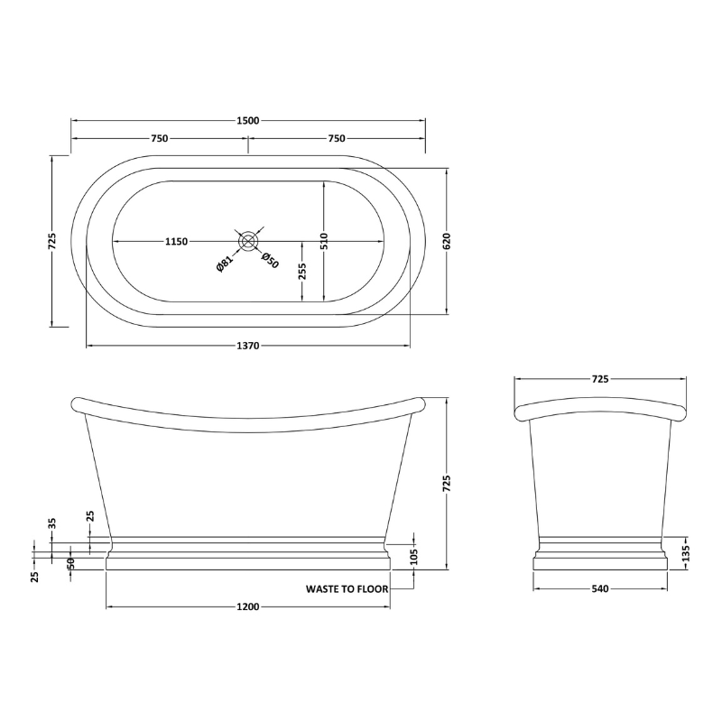 Bc Designs Brass | Freestanding Boat Bath - 1500mm/1700mm