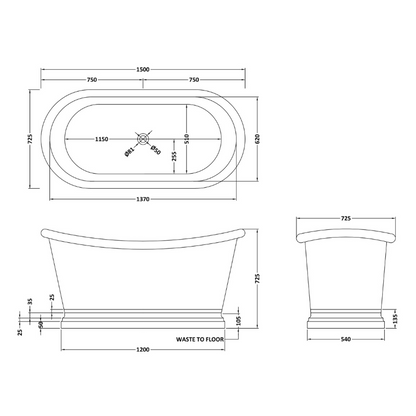 Bc Designs Brass | Freestanding Boat Bath - 1500mm/1700mm