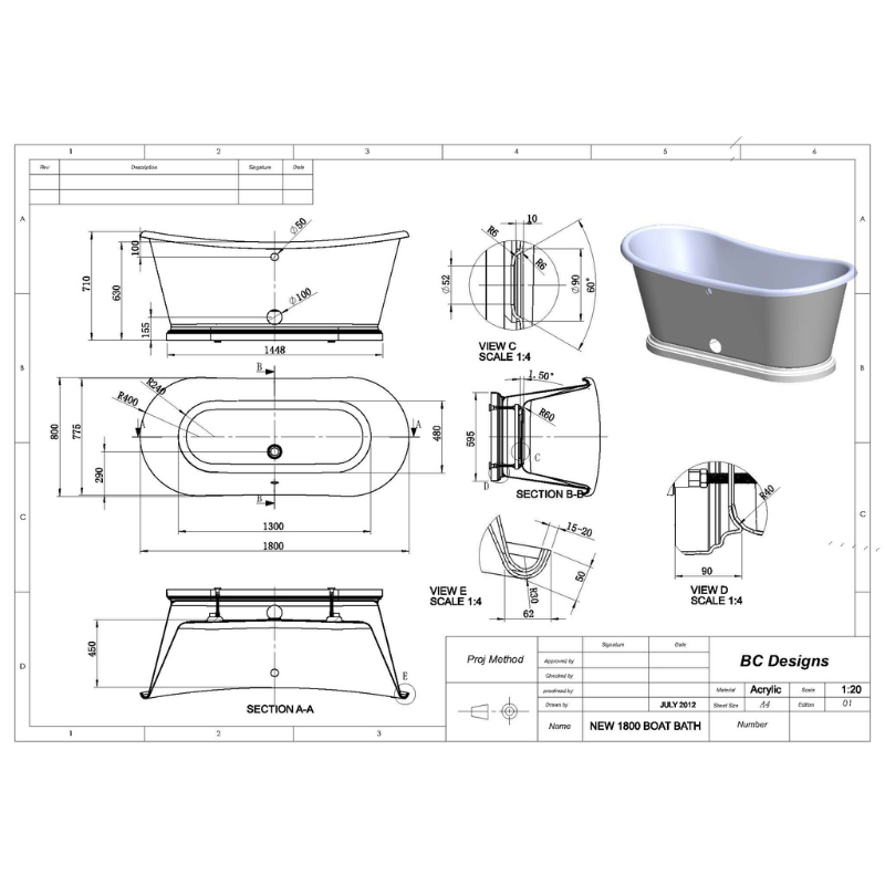 Bc Designs Boat | Freestanding Double Ended Acrylic Bath with Aluminium Plinth