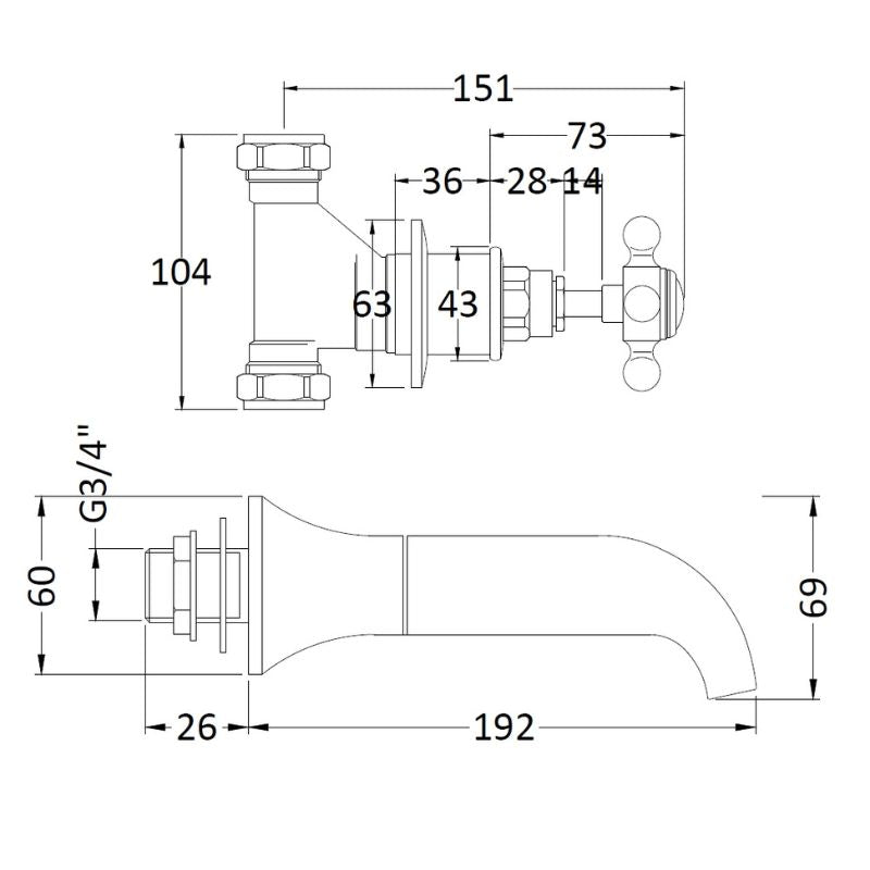 Bc Designs Victrion Wall Mount Crosshead 3 Tap Hole Bath Filler Tap