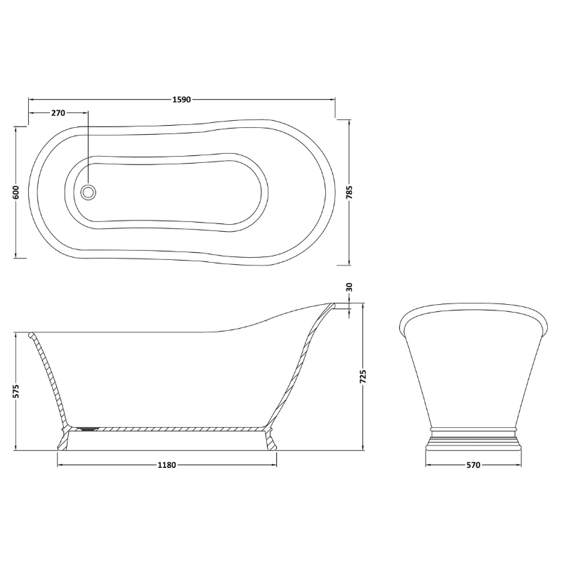 Bc Designs Cian | Freestanding Slipper 1600mm