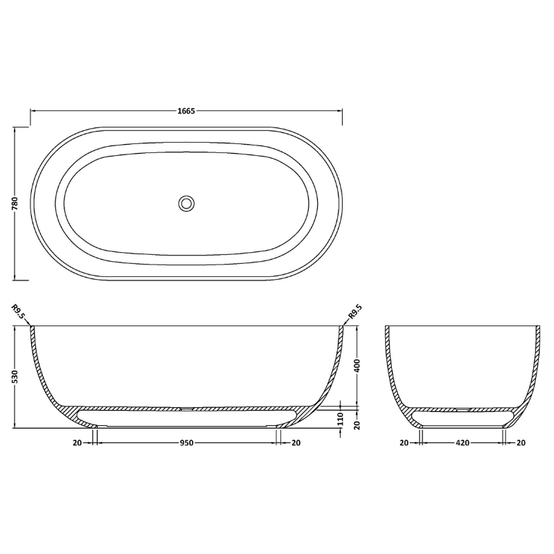 Bc Designs Crea Minimalist | Round Freestanding Bath with Overflow - 1665mm