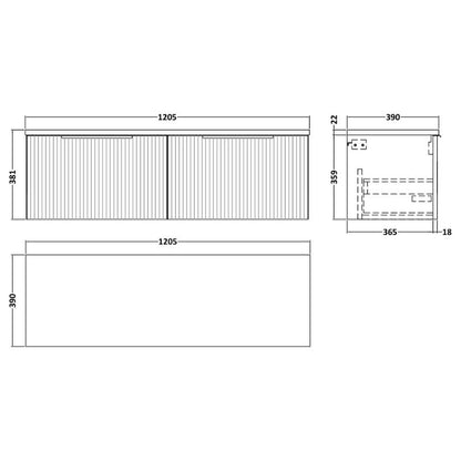 Hudson Reed Fluted Wall Hung 2-Drawer Vanity & Laminate Worktop - 1200mm