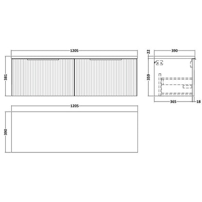 Hudson Reed Fluted 1200mm Wall Hung 2-Drawer Vanity & Laminate Worktop