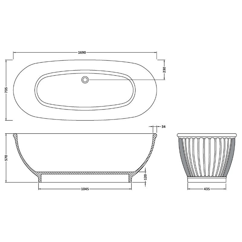 Bc Designs Casini | Round Scalloped Freestanding Bath - 1680mm