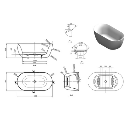 Bc Designs Dinkee Compact | Curved Bath Waste Included - 1500mm