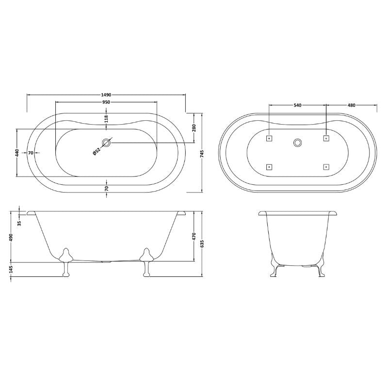 Old London Double Ended Freestanding Bath 1500mm/1700mm