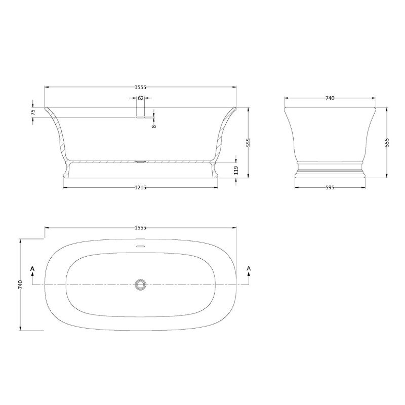 Old London Double Ended Freestanding Bath & Push Button Waste