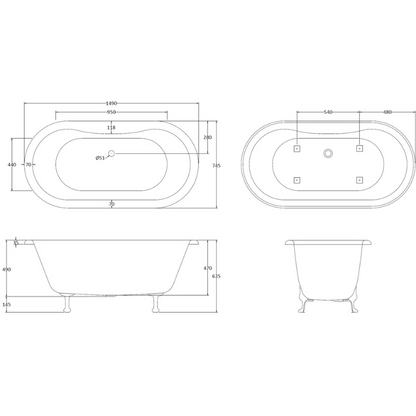 Bc Designs Elmstead | Freestanding Double Ended Slipper Bath with Feet- Set 1