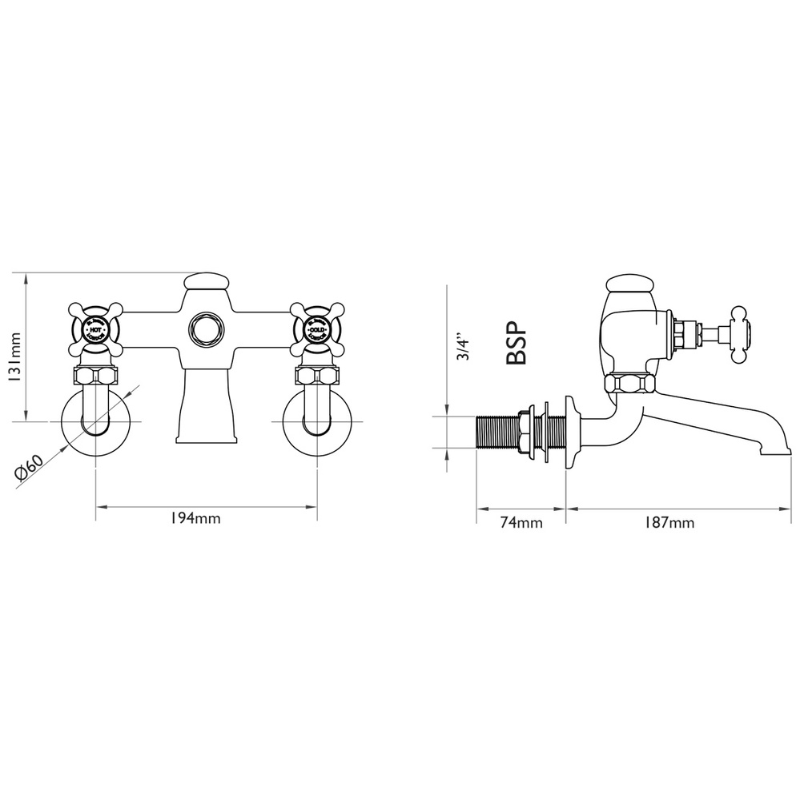 Hurlingham Wall Mounted Bath Filler Chrome