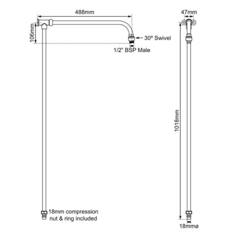 Hurlingham Chrome Shower Arm With Riser Rail