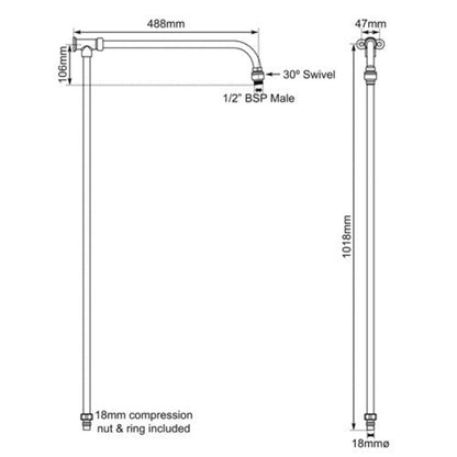 Hurlingham Copper Shower Arm With Riser Rail