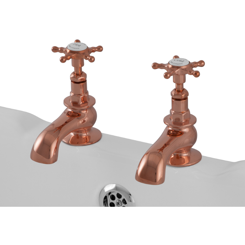 Hurlingham Pair Of Deck Mounted Bath Taps Brass