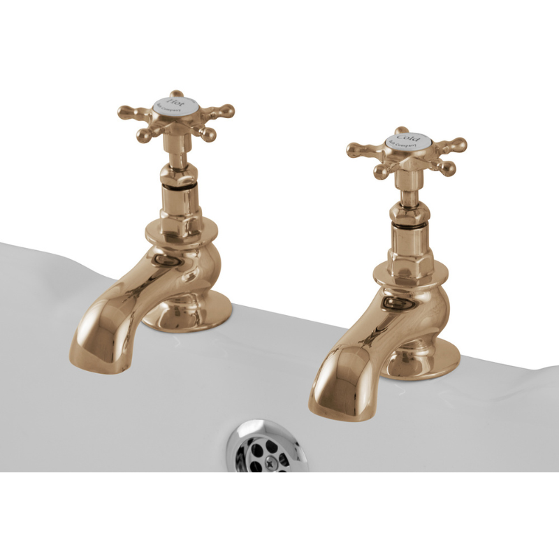 Hurlingham Pair Of Deck Mounted Bath Taps Brass