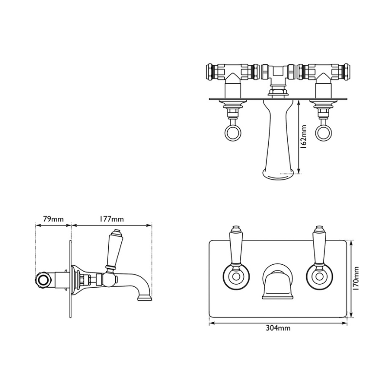 Hurlingham Wall Mounted Bath Filler With Concealing Plate Chrome