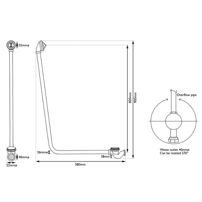 Hurlingham Click Clack Bath Waste With Overflow Brass