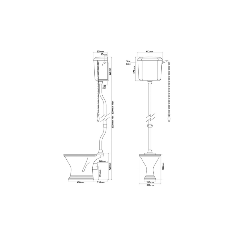 Hurlingham Highgate High Level Traditional Toilet - WC, Cistern & Pan