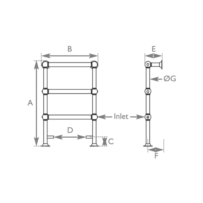 Hurlingham Colossus Floor Mounted Towel Rail - 1000mm x 650mm