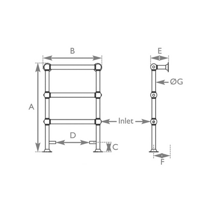 Hurlingham Colossus Floor Mounted Towel Rail - 1000mm x 650mm