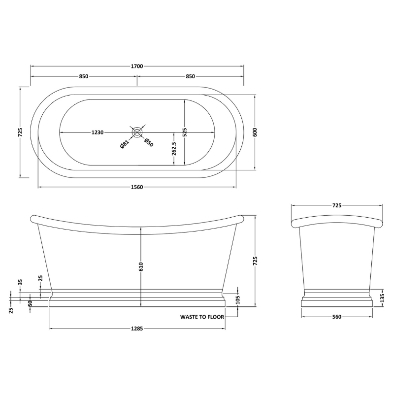 Bc Designs Tin | Freestanding Boat Bath - 1500mm/1700mm