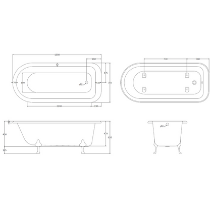 Bc Designs Mistley | Single Ended Roll Top Bathtub With Feet - 1700mm