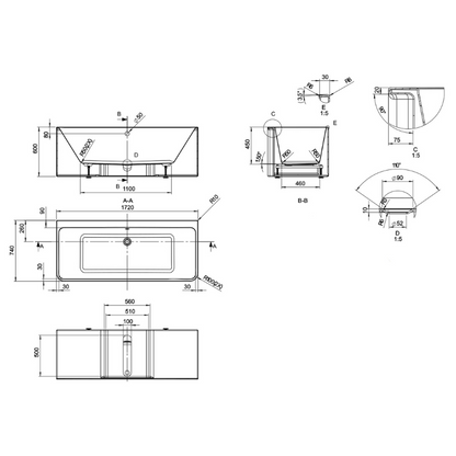 Bc Designs Murali | Square Back To Wall Bathtub - 1720mm