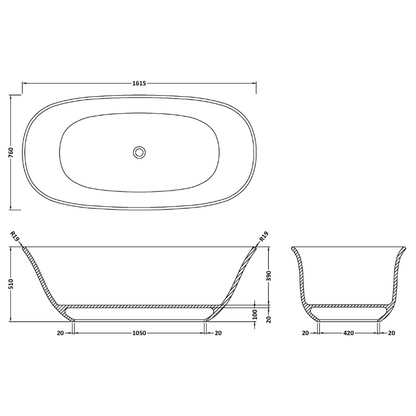 Bc Designs Omnia | Oval Rimmed Freestanding Bath - 1615mm