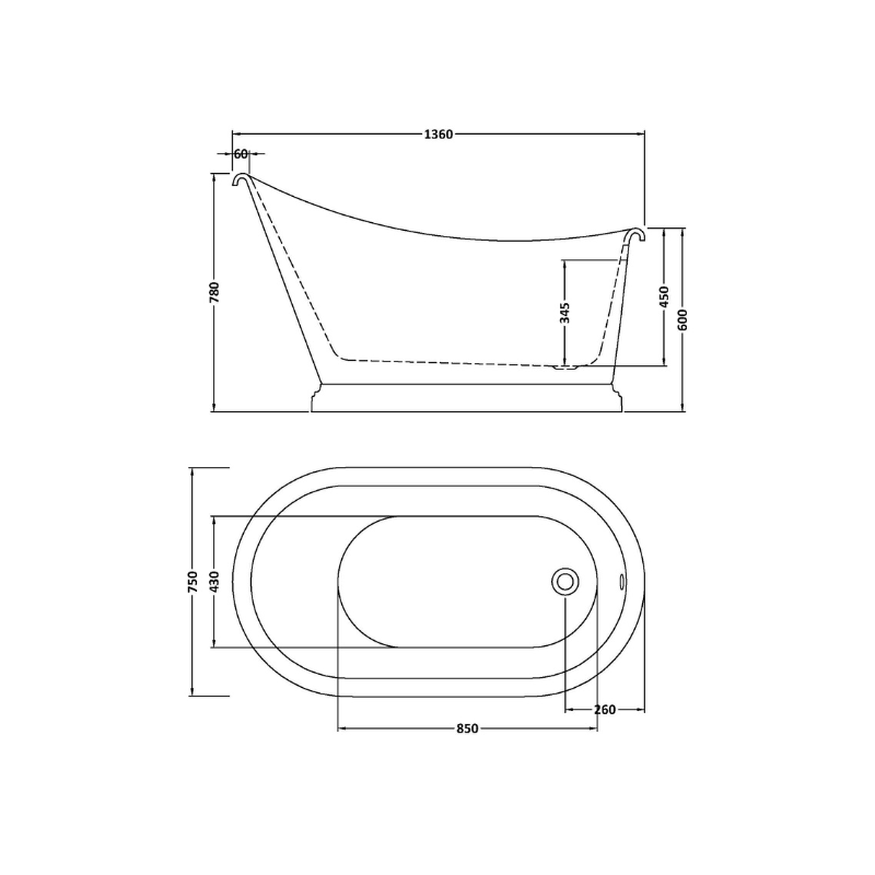 Bc Designs Penny | Freestanding Slipper Bath - 1360mm