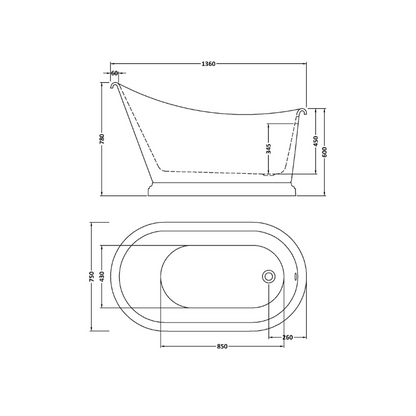 Bc Designs Penny | Freestanding Slipper Bath - 1360mm