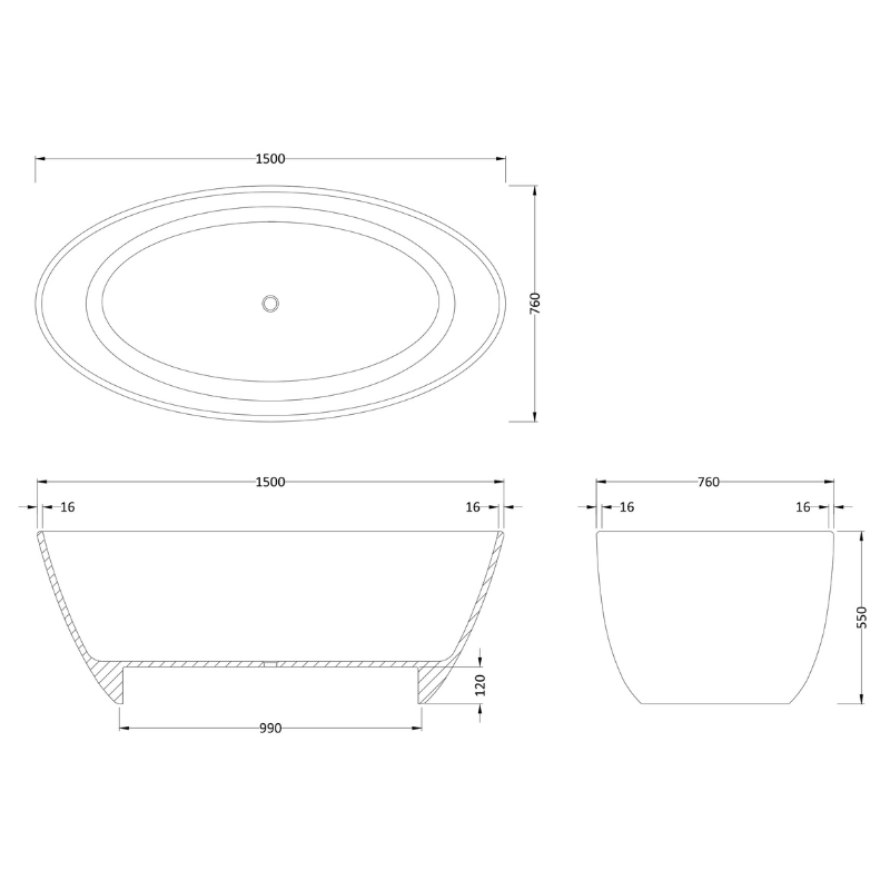 Hudson Reed Round | Freestanding Bath & Push Button Waste