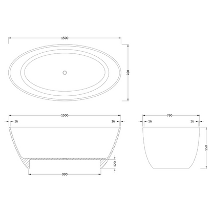 Hudson Reed Round | Freestanding Bath & Push Button Waste