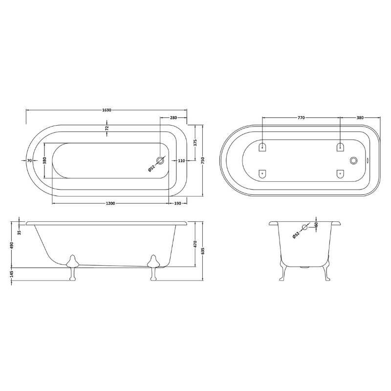 Old London Single Ended Freestanding Bath - 1700mm