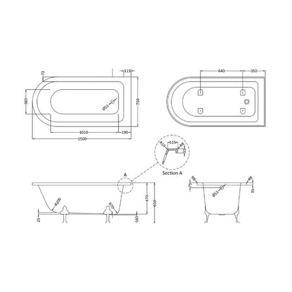 Old London Single Ended Freestanding Shower Bath - 1700mm/1500mm