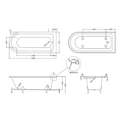 Old London Single Ended Freestanding Shower Bath - 1700mm/1500mm