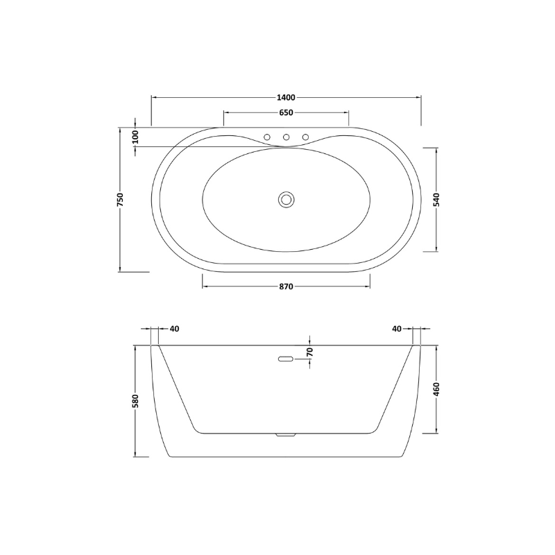 Bc Designs Tamorina Petite | Freestanding Bath with Waste - 1400mm