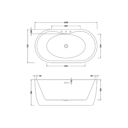 Bc Designs Tamorina Petite | Freestanding Bath with Waste - 1400mm