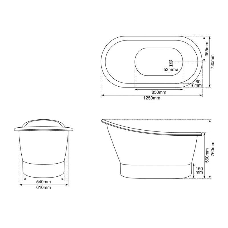 Hurlingham Bijou Compact | Freestanding Copper & Nickel Slipper Roll Top Bath - 1250mm/1500mm