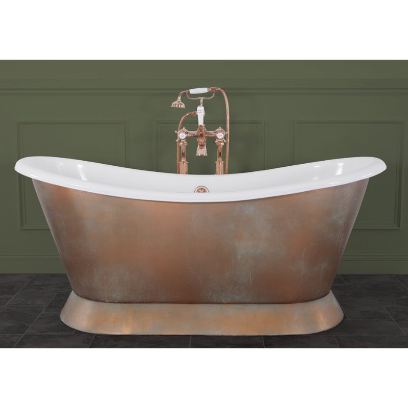 Hurlingham Copper Bateau Verdigris | Freestanding Double Ended Roll Top Bath - 1670mm