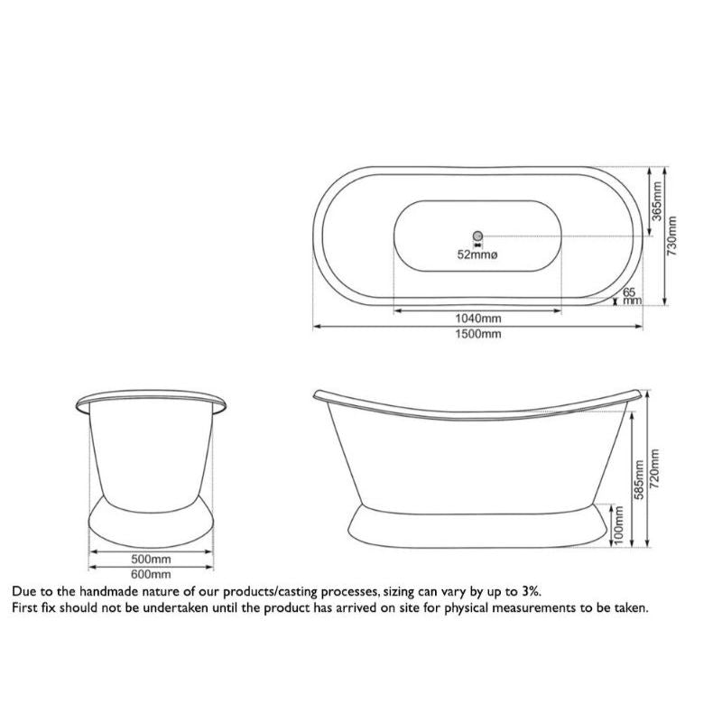 Hurlingham Copper & Nickel Bateau | Freestanding Double Ended Plinth Bath - 1500mm